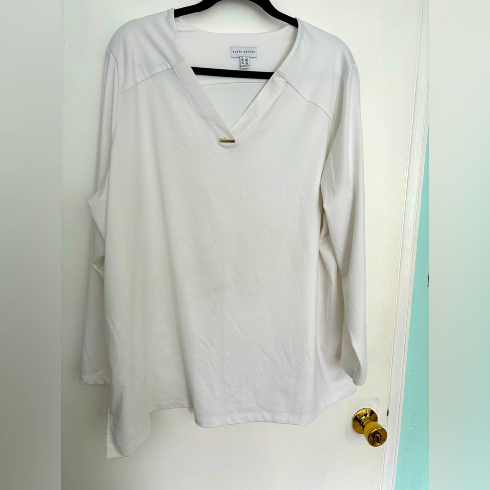 Susan Graver 2X tunic blouse white